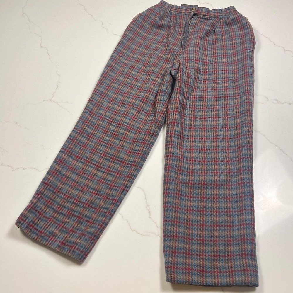 Pendleton Wool Plaid Trousers Womens 6 High Waisted Straight Leg Blue Red USA